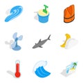 Sea style icons set, isometric style Royalty Free Stock Photo