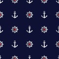 Sea style seamless pattern with anchors and helms