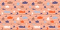 Sea style seamless pattern with boats Royalty Free Stock Photo