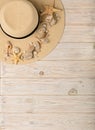 Sea style. Women`s accessories - hat on a wooden background. Royalty Free Stock Photo