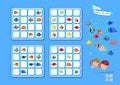 Sea Sudoku for kids. Page for brain teaser book. Set of logic puzzle games for children. Place the fishes in empty spaces so that