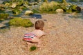 Sea, summer, boy, funny, ocean, water, sand, enjoy, relax, vacation Royalty Free Stock Photo