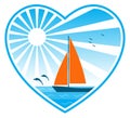 Sea, sun and sailboat in heart