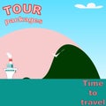 Sea, sun,and ship. Banner with the inscriptions `Tour packages` and `Time to travel`. Space for the text. Vector
