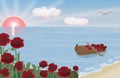 Sea, sunrise and poppies. Royalty Free Stock Photo