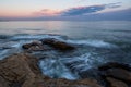 Sea sunset at Black Sea coast near Ravda village, Bulgaria Royalty Free Stock Photo