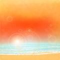 Sea sunset with bright sun, light on lens. vector Royalty Free Stock Photo