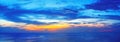 Sea sunset, ocean sunrise panorama, tropical island beach dawn seascape, blue water, colorful red pink orange yellow sky clouds Royalty Free Stock Photo