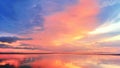 Sea sunset, ocean sunrise, tropical island beach landscape, red pink clouds, blue sky, sun glow reflection on water Royalty Free Stock Photo