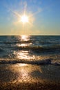 Sea Sunset Picture : Sun beams Scene - Stock Photo