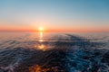 Sea sunset with ship trace Royalty Free Stock Photo