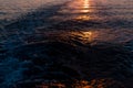 Sea sunset with ship trace Royalty Free Stock Photo