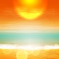 Sea sunset with the sun, light on lens Royalty Free Stock Photo