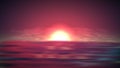 Sea sunset vector background. Romantic landscape with red sky on ocean. Abstract summer sunrise