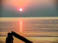 Sea sunsets on horizon and braek pilla Royalty Free Stock Photo