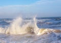 Sea surf with raging waves. The power of the ocean