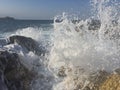 Sea surf splashing over rocks