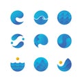 Sea surface, ocean waves logos and water labels. Swimming pool badges. Isolated vector set Royalty Free Stock Photo