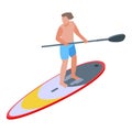 Sea surfing icon, isometric style