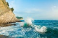 Sea swash. Waves breaking on the rocks.