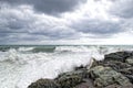 Sea in tempest on rocks of italian village Royalty Free Stock Photo