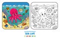 Sea theme. Octopus coloring book. Kids vector Royalty Free Stock Photo