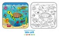 Sea theme. Turtle coloring book. Kids vector Royalty Free Stock Photo