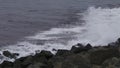 Sea thrashing the rocks in Hartlepool