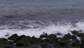 Sea thrashing the rocks in Hartlepool