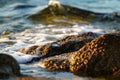 Sea tide , waves hitting rocks Royalty Free Stock Photo