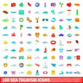 100 sea tourism icons set, cartoon style Royalty Free Stock Photo