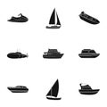 Sea transport, boats, ships. To transport people, thunderstorms. Ship and water transport icon in set collection on