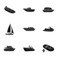 Sea transport, boats, ships. To transport people, thunderstorms. Ship and water transport icon in set collection on