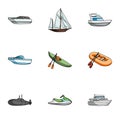 Sea transport, boats, ships. To transport people, thunderstorms. Ship and water transport icon in set collection on