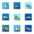 Sea transport, boats, ships. To transport people, thunderstorms. Ship and water transport icon in set collection on flat