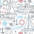 Sea transport, yachts and ships. Vector pattern