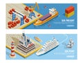 Sea Transportation Isometric Horizontal Banners Royalty Free Stock Photo