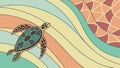 Sea Turtle on an Abstract Ocean Wave Pattern, vector design Generative AI Royalty Free Stock Photo
