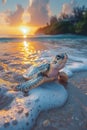 Baby Sea Turtle on Beach at Sunrise Royalty Free Stock Photo