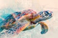 A sea turtle blending with the colors and textures of coral reefs in a double exposure Royalty Free Stock Photo