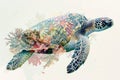 A sea turtle blending with the colors and textures of coral reefs in a double exposure Royalty Free Stock Photo