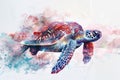 A sea turtle blending with the colors and textures of coral reefs in a double exposure Royalty Free Stock Photo