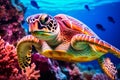 sea turtle close up over coral reef Royalty Free Stock Photo