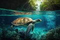 Sea turtle in crystal clear water. Amazing crystalline seabed. Reef full of life. Generative AI Royalty Free Stock Photo