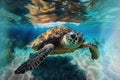 Sea turtle in crystal clear water. Amazing crystalline seabed. Reef full of life. Generative AI Royalty Free Stock Photo