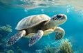Young sea turtle under water, ai generated Royalty Free Stock Photo