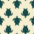 Sea turtle hand drawn vector illustration. Cute underwater animal seamless pattern for kids. Royalty Free Stock Photo