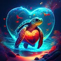 Sea turtle hugging heart Sea turtle in the heart-shaped aquarium. 3d illustration. AI Generated animal ai