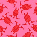 Sea turtle icon. Seamless pattern with red turtle turquoise on a pink background. EPS 10 Vector illustration Royalty Free Stock Photo