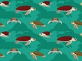 Sea Turtle Loggerhead Green Cartoon Seamless Wallpaper